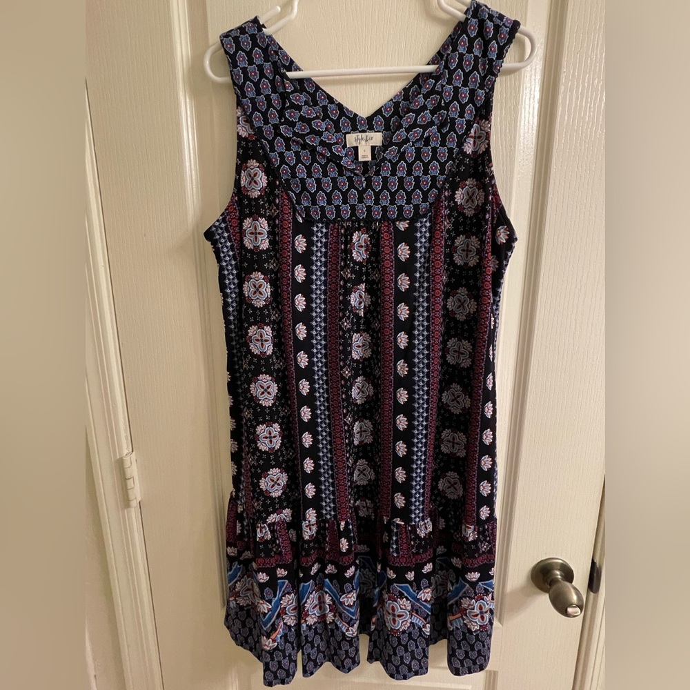 Style & Co. Women's Midi Dress - Navy Blue and Red Floral Pattern